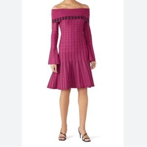 Prabal Gurung Women Striped Off Shoulder Dress Size 0 Knit Long Sleeve Preppy